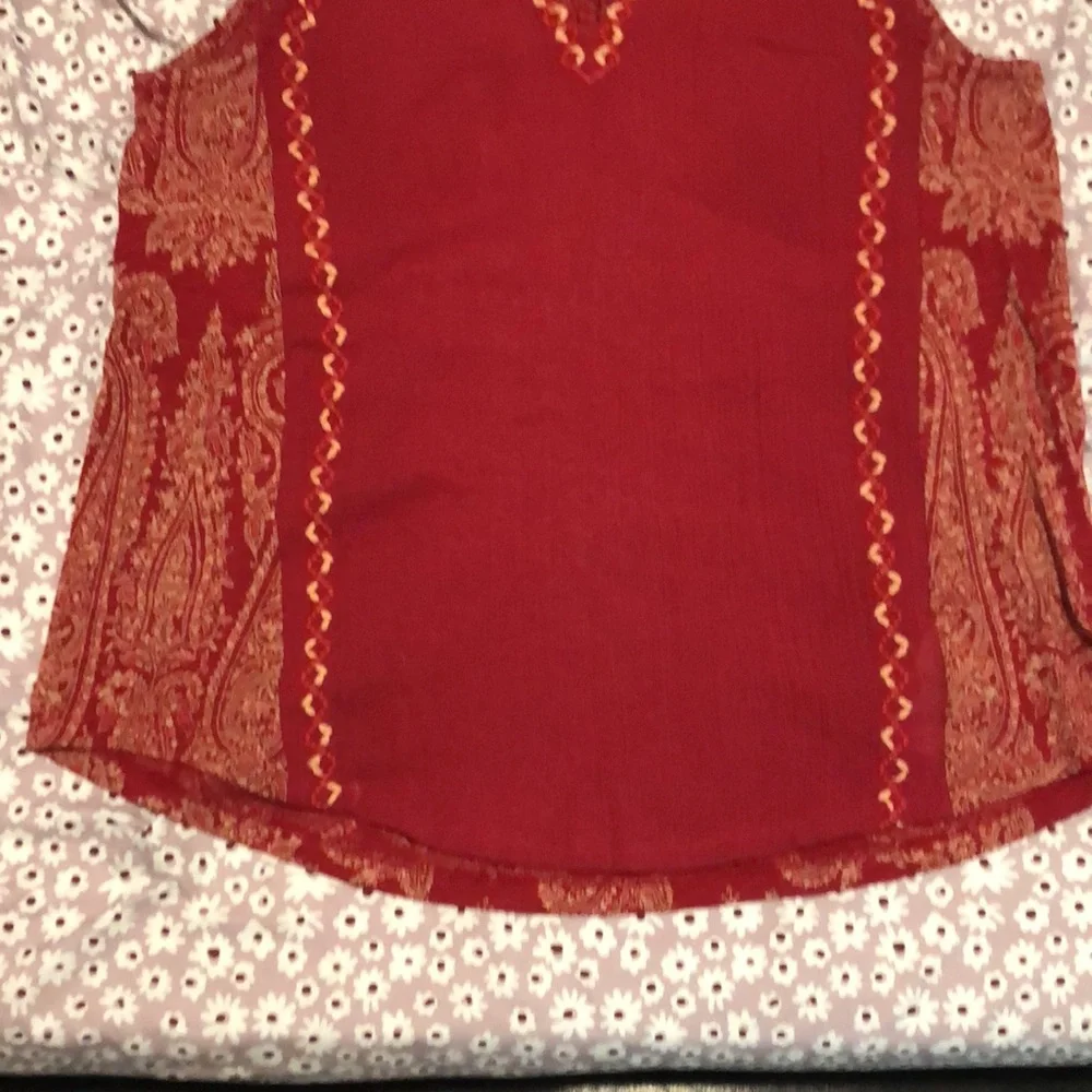 Lucky Brand Embroidered Woven Mix Tank Blouse Womens Size M - Picture 6 of 13